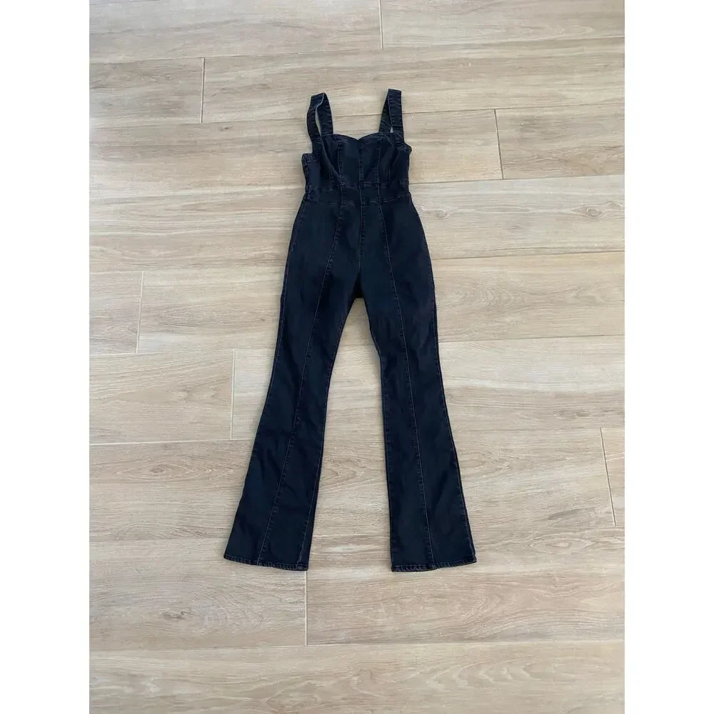 Free People Light My Fire Denim Jumpsuit Size S